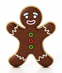 Gingerbread cookie isolated on white background. 3D illustration