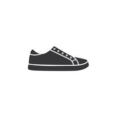 Skateboard shoes black monochrome icon on isolated white background. Scateboarding footwear simple flat symbol, sign, object, pictogram, ui design vector element.