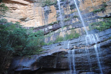 Hiking hear waterfalls in Wentworth Falls in Blue Mountains national park, Australia