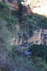 Hiking hear waterfalls in Wentworth Falls in Blue Mountains national park, Australia