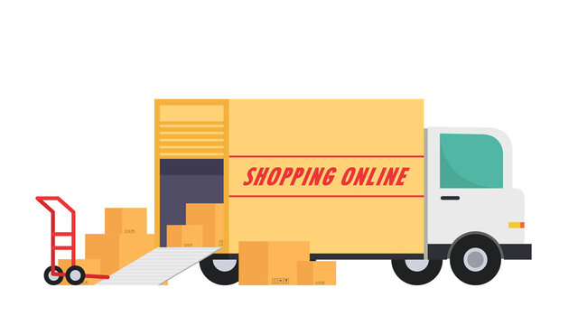 Delivery vehicles. free space for text. wallpaper. shopping online wallpaper.