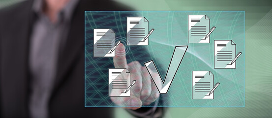 Man touching a document validation concept