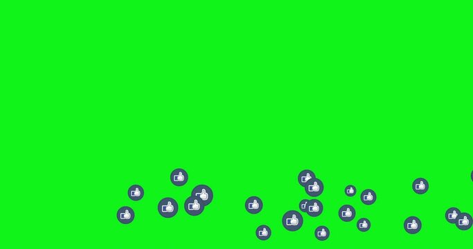 Thumbs up, blue icons social media live video isolated on green background. Network marketing.