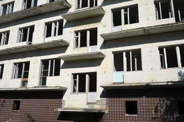 Ghost town in Eastern Europe.Former Soviet kids camp.Ukraine gets rid of the consequences of communism. Ruins. Kiev Region,Ukraine