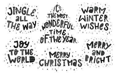 Fototapeta premium set of hand lettering christmas quotes isolated on white background. Good for posters, prints, cards, signs, invitations, logos, stickers, etc. EPS 10