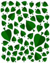 A simple green seamless ace of spades or ficus tree green leaves pattern on white background. Vector stock.