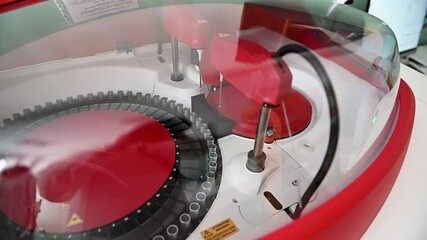 Close up shot of blood samples spinning in centrifuge during fractionation process.