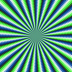 Optical illusion with motion effect vector background. Wavy stripes move around center.