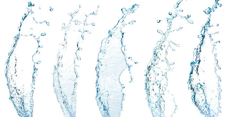 collection Blue water splash Beautiful splashing clean water Isolated on white background
