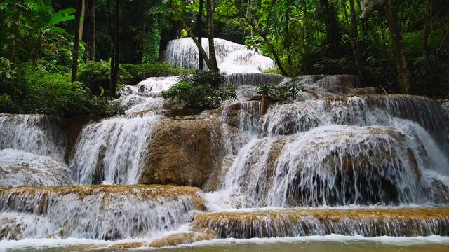 Mae Kae waterfall is hidden in the tropical rainforest, Lampang, Thailand.