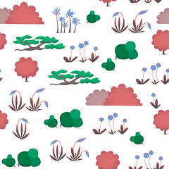 Different plants flat illustration seamless pattern