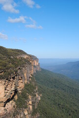 Hiking near waterfalls in Wentworth Falls in Blue Mountains national park, Australia