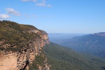 Hiking near waterfalls in Wentworth Falls in Blue Mountains national park, Australia