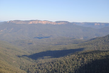 Hiking near waterfalls in Wentworth Falls in Blue Mountains national park, Australia