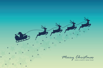 christmas banner santa claus in a sleigh with reindeer vector illustration EPS10