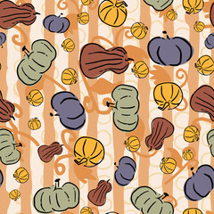 Pumpkin Gourd Halloween Autumn Vertical Stripes Seamless Pattern