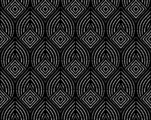The geometric pattern with wavy lines. Seamless vector background. Black and gray texture. Simple lattice graphic design