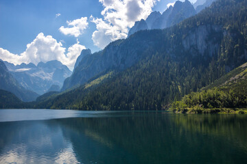beautiful mountain lake on a sunny day in the alps of austria