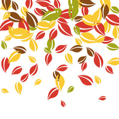 Falling autumn leaves. Red, yellow, green, brown c