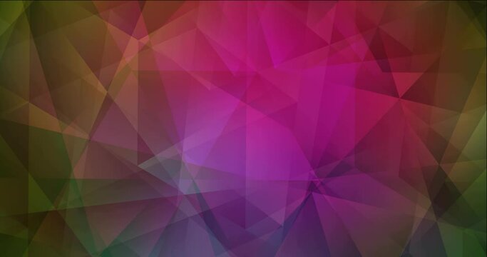 4K looping dark pink, green video with polygonal shapes. Colorful abstract video clip with gradient. Film business advertising. 4096 x 2160, 60 fps. Codec Photo JPEG.