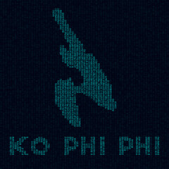 Ko Phi Phi tech map. Island symbol in digital style. Cyber map of Ko Phi Phi with island name. Cool vector illustration.