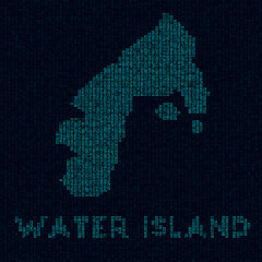 Water Island tech map. Island symbol in digital style. Cyber map of Water Island with island name. Amazing vector illustration.