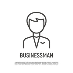 Businessman, manager, consultant thin line icon. Avatar. Silhouette of young man. Vector illustration.