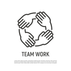 Teamwork, hands holding each other by wrist. Thin line icon. Collaboration, support, solidarity, effective work in group. Vector illustration.