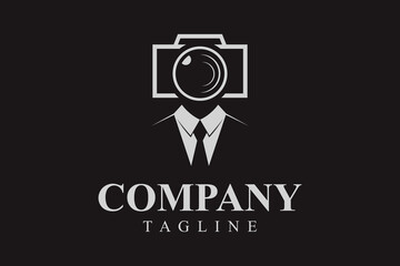 Man and Photo camera logo design.
Photographer vector illustration.