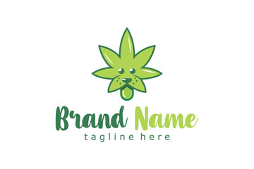 Cannabis and happy dog  creative logo design.