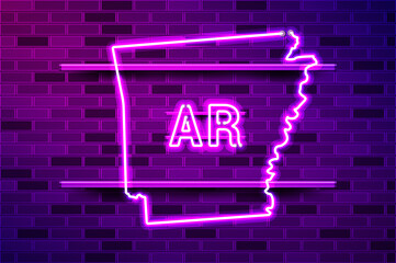 Arkansas US state glowing purple neon lamp sign