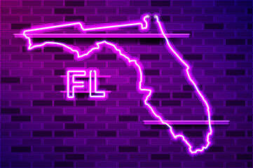 Florida US state glowing purple neon lamp sign