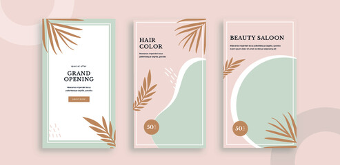 Set of editable templates for Instagram story, Facebook story, corporate, advertisement, and business, store, skincare, fresh design with simple soft pink and brown color. (2/3)