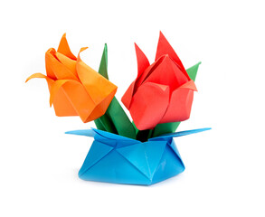 Origami tulip isolated on white
