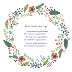 Floral arrangements. Flowers, berries with green leaves. Vector banner from flowers. Wreath of flowers.