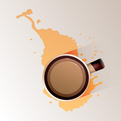 Vector spilled coffee mug top view
