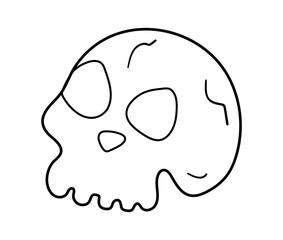 Halloween party illustration with human skull. Vector black and white skeleton.  Scary design for Autumn Samhain party. All saints day coloring page..