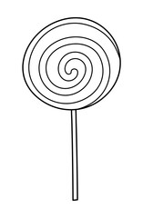 Vector black and white sweet for trick or treat game. Lollypop outline illustration isolated on white background. Traditional Halloween party food. .