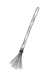 Cute vector black and white broomstick. Halloween object icon. Autumn all saints eve illustration with witch related element. Samhain broom stick coloring page for kids. .