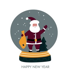 Set of Merry Christmas and New Year greeting cards with Santa Claus, fur-tree, bag with gifts. Holiday cartoon vector illustration. Colorful funny hand drawn template.