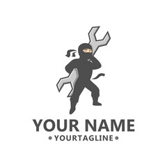 ninja with wrench logo. vector illustration