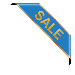 SALE - blue corner ribbon banner on white background