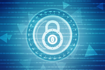 Closed Padlock on digital screen, cyber security concept background, Security concept Background. Data protection Cyber Security Privacy Business Internet Technology Concept. 2d illustration