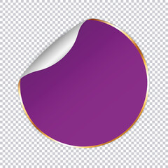 purple round sticker banner with gold frame and silver corner on transparent background