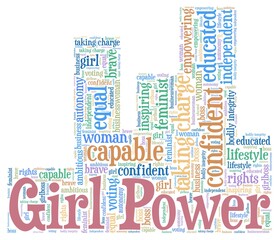 Obraz premium Girl power vector illustration word cloud isolated on a white background.