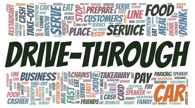 Drive-through vector illustration word cloud isolated on a white background.