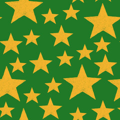 Fototapeta premium New Year seamless pattern with orange stars on a green background