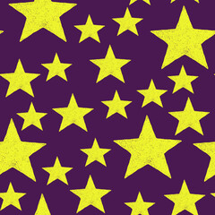 Obraz premium New Year seamless pattern with yellow stars on a purple background