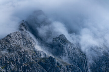 Mists in the Peña Ubiña Massif. Babia y Luna Natural Park in the province of Leon. Autonomous Community of Castilla y Leon, Spain, Europe