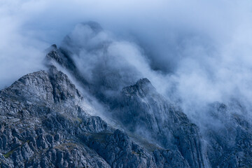 Mists in the Peña Ubiña Massif. Babia y Luna Natural Park in the province of Leon. Autonomous Community of Castilla y Leon, Spain, Europe